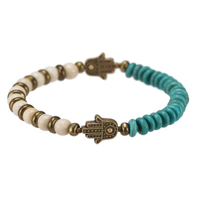 HAMSA Bracelet: Petrified Wood & Turquoise